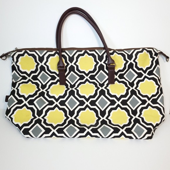 Lulu Dharma Bag Canvas Carry-On Travel Tote Weekender Eco-Luxury Geo Chartreuse - Picture 2 of 13